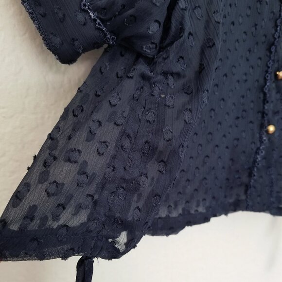La Chapelle Navy Blue Sheer Chiffon Ruffle Batwing Blouse Top Romantic Coquette - Picture 9 of 15